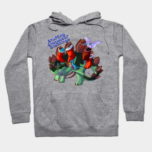 HoliDinos: Stuffing Stegosaur Stockings {Text} Hoodie by tygerwolfe